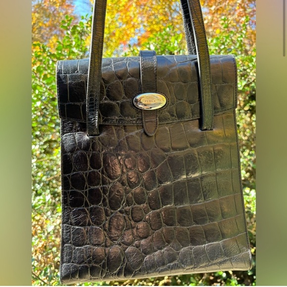Furla Handbags - Furla Black Croc Embossed Leather shoulder bag